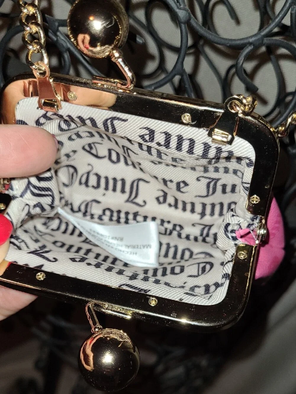 Juicy Couture Pink Logo Heart Kiss-Lock Mini Bag with Gold Chain